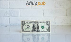 Nota de dólar com o logo da Afiliapub na foto, representando os ganhos com o SEO On Page para afiliados.